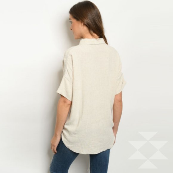 Linen Look Blouse Top Loose Fit Short Sleeve NWT - Picture 2 of 9